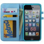 Wholesale iPhone 5 5S square Flip Leather Wallet Case with Stand (Blue)